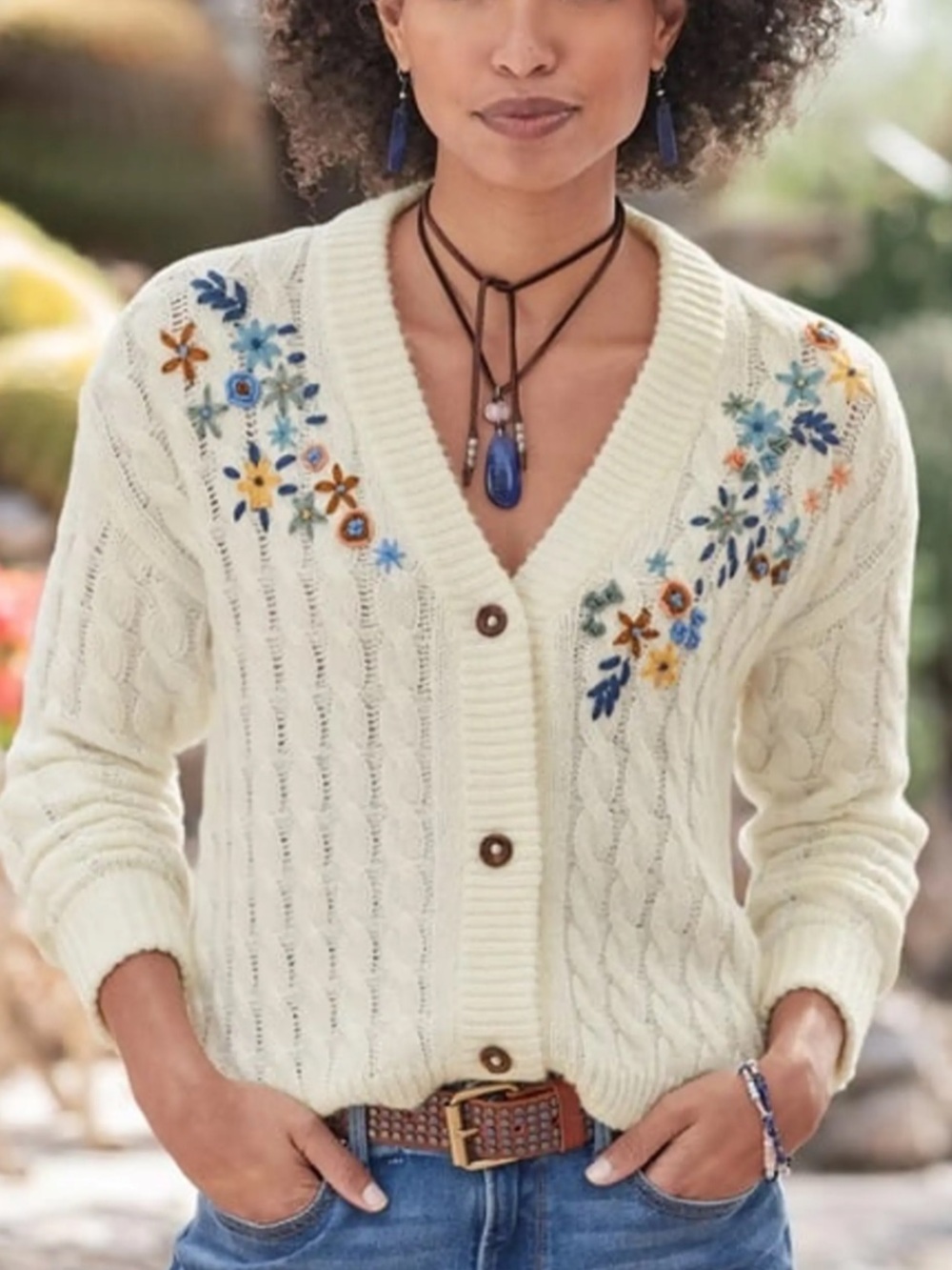 NWT Sundance Catalog Ivory Embroidered “Pocket Of Posies Cardigan” Small
